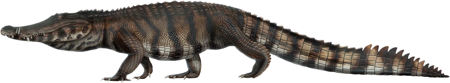 Side-profile reconstruction of an early modern crocodilian, Leidyosuchus.